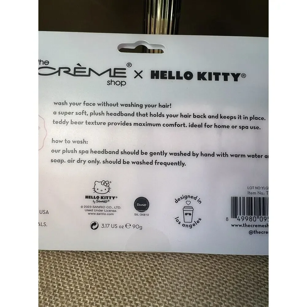 HELLO KITTY Baby Pink Striped Plush Spa Headband
